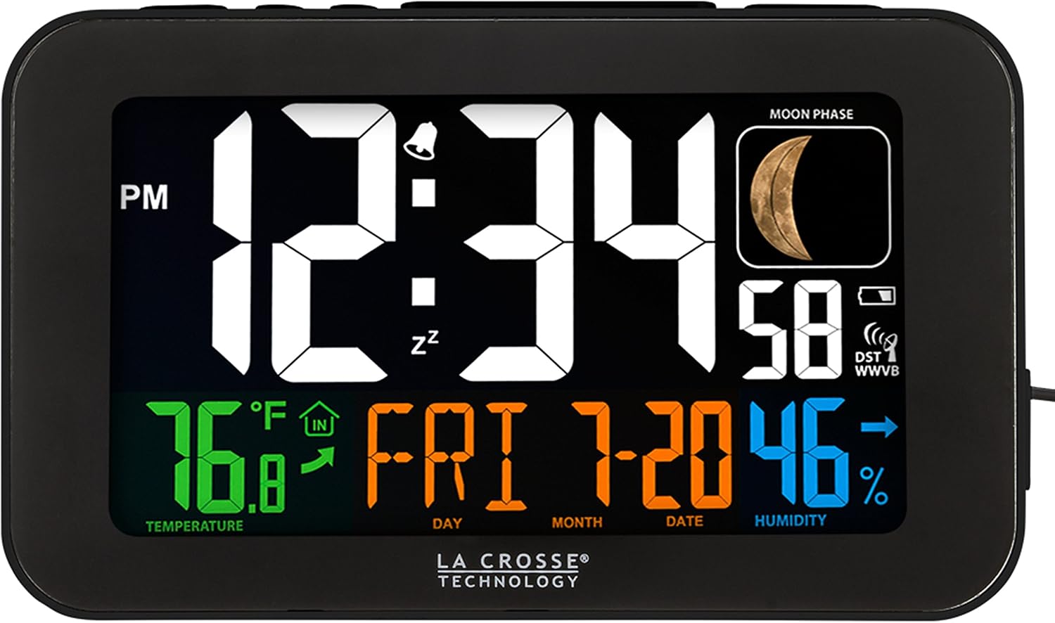 La Crosse Technology 617-1485B Atomic Color Alarm Clock with USB Charging Port