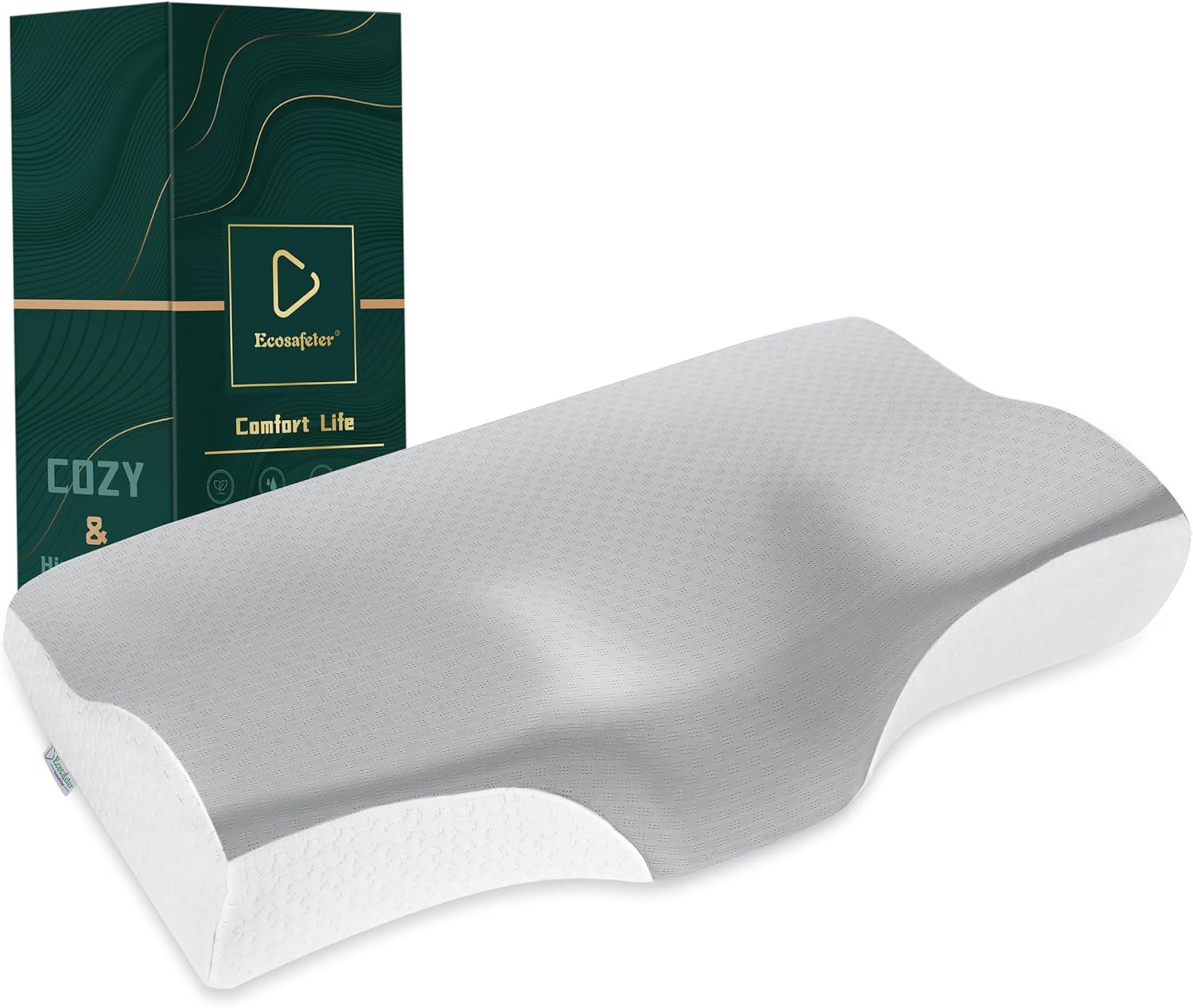 Memory Foam Contour pillow for Neck and Shoulder Pain-Ergonomic Orthopedic Cervical Support Pillow For Back and Stomach Sleepers