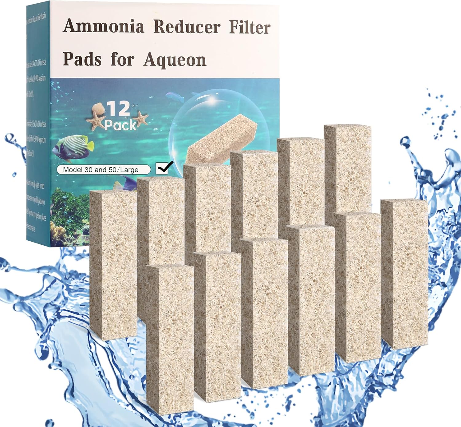 12pcs Ammonia Reducer Filter Pads for Aqueon QuietFlow LED PRO Model 30 and 50, Replacement Filter Cartridges for Aqueon