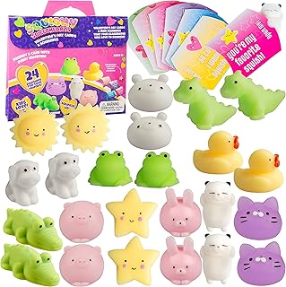 Squishy Toy Kits (24ct) - Perfect Goodie Bag Party Favors for Kids Birthday Party - Each Includes Large Mochi, Kawaii Squishies & Matching Stickers - Kids Multi-Item Party Favor Packs for Boys & Girls