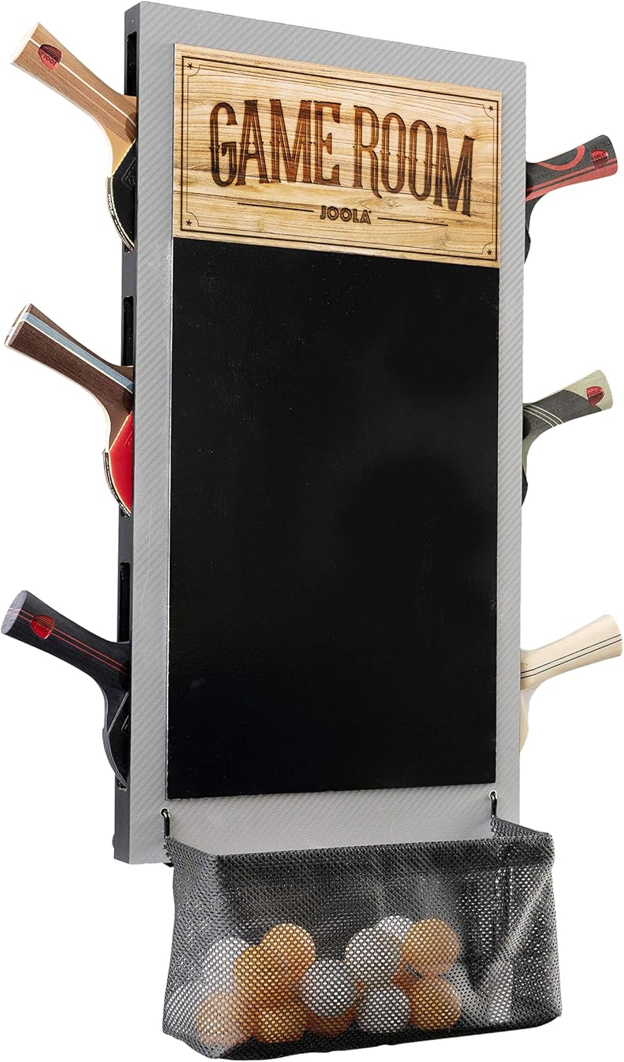 JOOLA Game Room Organizer with Ping Pong Paddle Holder, Table Tennis Ball Basket, Scoreboard, and Chalkboard