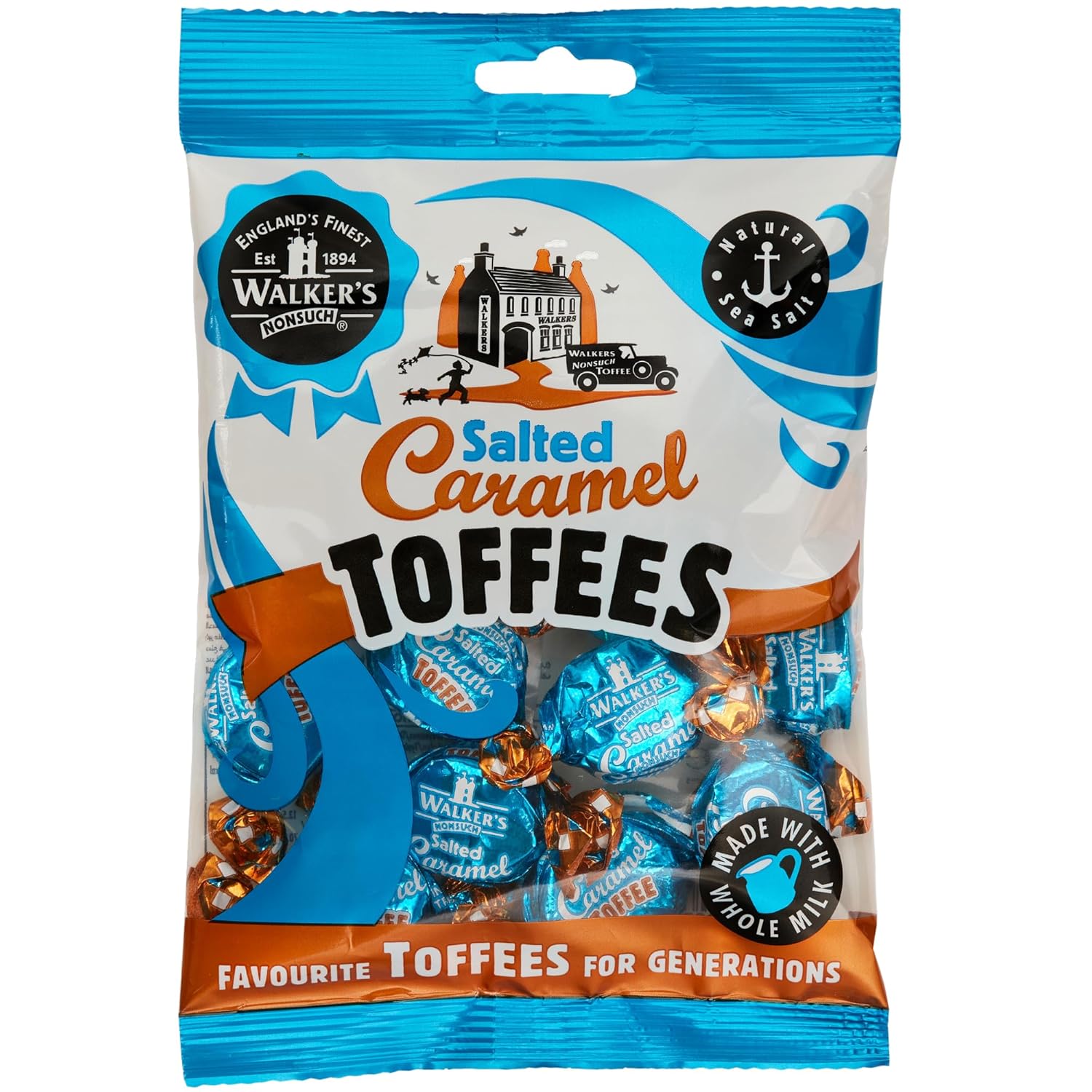 Walkers' Nonsuch Salted Caramel Toffees | with Butter & Whole Milk | Imported from the UK | Traditional British Candy | Individually Twist Wrapped Toffee | 5.29 Oz (150g)
