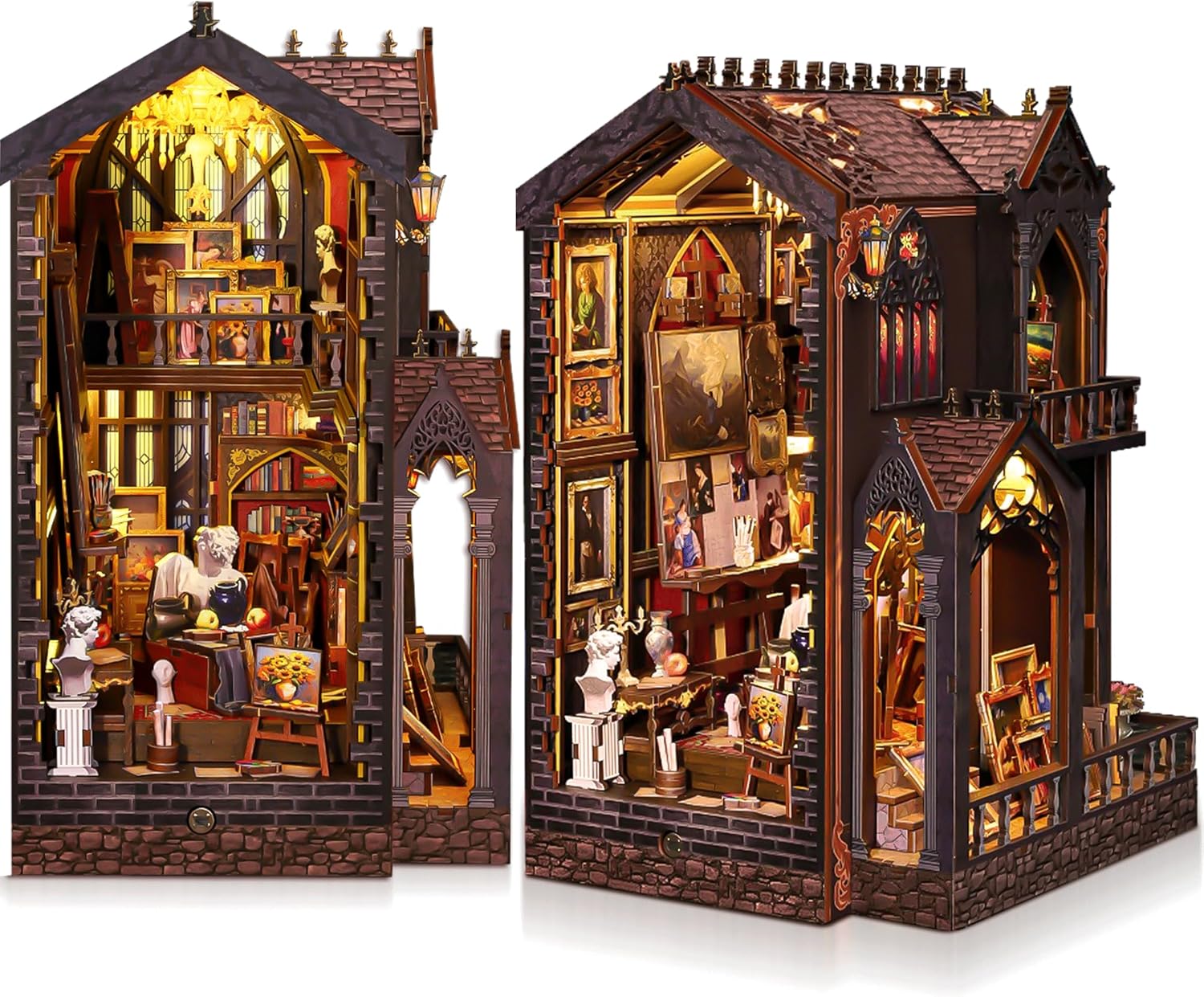 Book Nook Kits for Adults - CRIOLPO Book Nook Kit DIY Miniature House Kit for Bookshelf - Craft Kits for Adults Booknook Model Kits Tiny House with Sensor Led Light