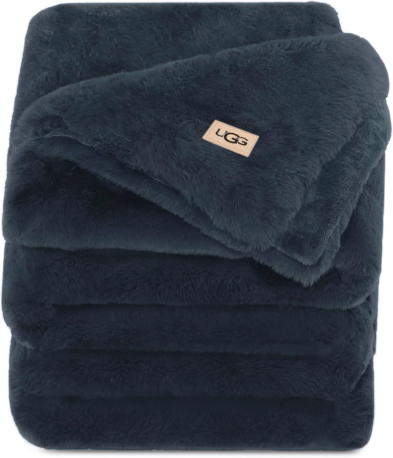 UGG Plush Faux Fur Throw Blanket Reversible Medium Weight Luxury Soft Throw Blankets for Bed or Chair, Hypoallergenic, Machine Washable, Home Decor, 50-inch x 70-inch, Indigo Navy Blue (Euphoria)