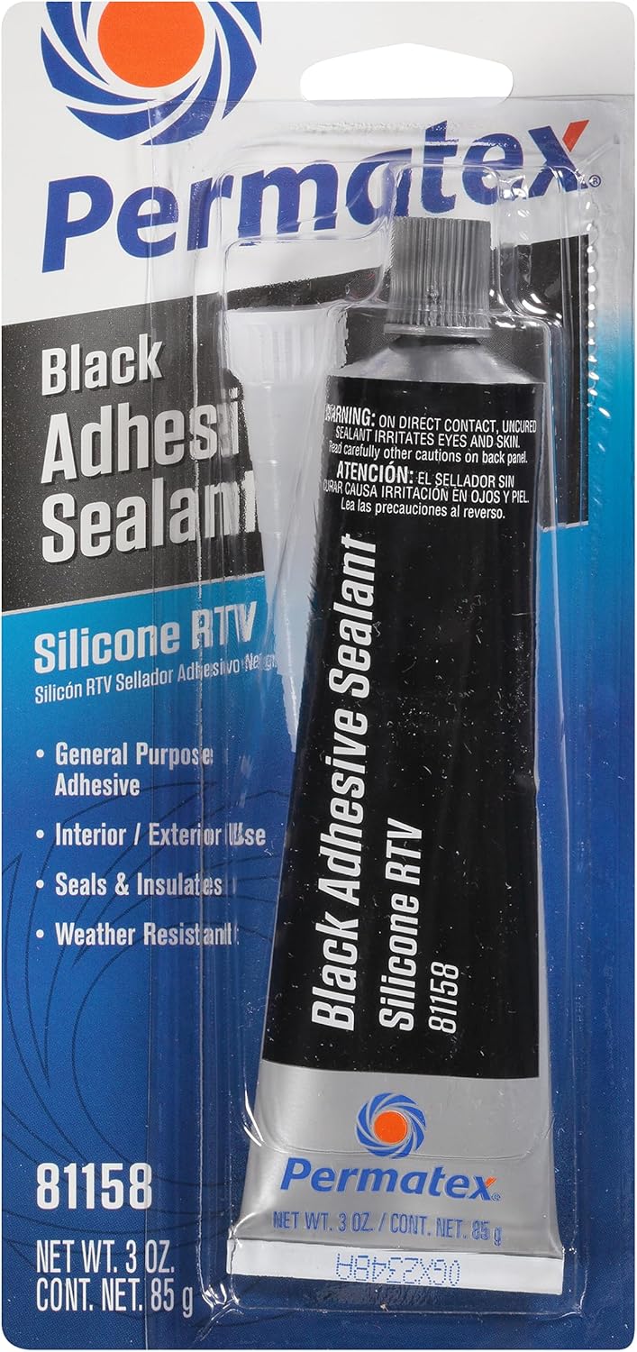 Permatex 81158 Black Silicone Adhesive Sealant, Multi Purpose adhesive Sealant, Can be applied to Variety of surfaces, Inside and Outside use 1 x 85g
