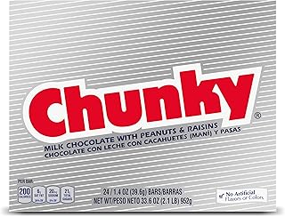 Chunky, Bulk 24 Pack, Milk Chocolate with Peanuts and Raisins Individually Wrapped Candy Bars, 33.6 Oz