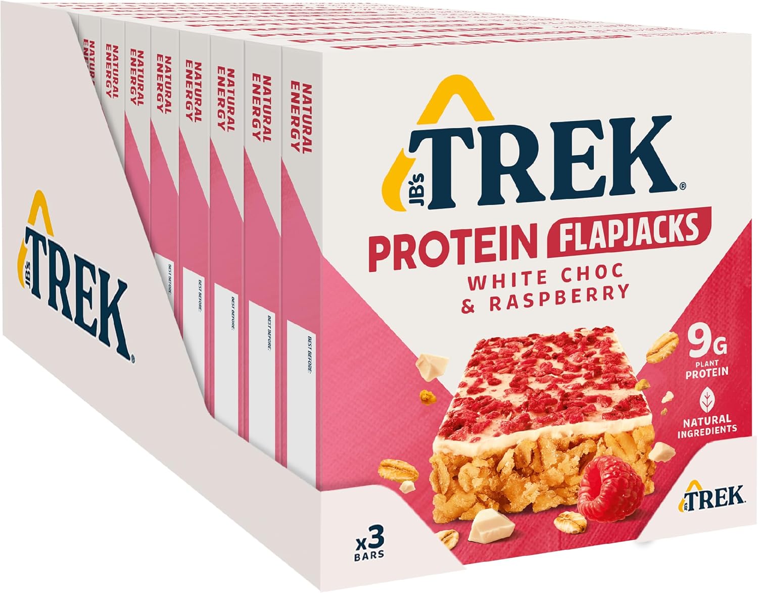 JB's Trek High Protein Flapjack White Chocolate Raspberry - Gluten Free - Plant Based - Vegan Snack - 50g x 36 bars