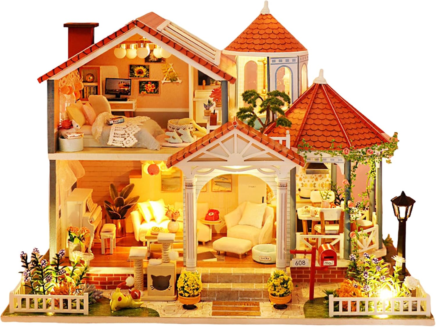 YIHANGG DIY Wooden Miniature House Doll Birthday Xmas Gift Assembly Cottage Puzzle Children's Toys, with Dust Proof Cover