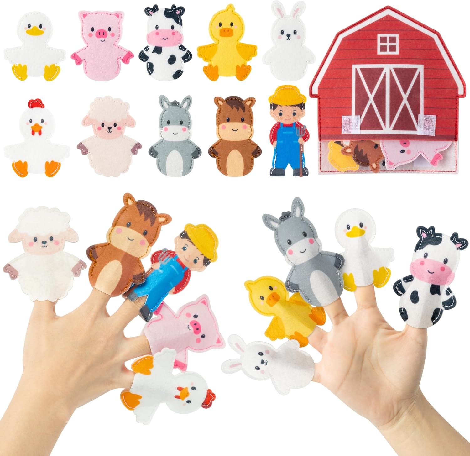 COcnny Farm Animal Finger Puppets - 11pcs Farm Felt Finger Puppet with Barn Bag Set Making Crafts Kit for Kids, Make Your Own Story Telling Toys, Animals Role Play for Boys Girls Toddles Ages 3 4-8