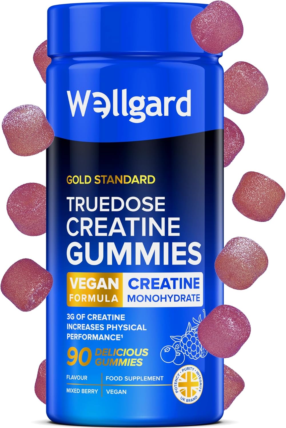 Wellgard Creatine Gummies - Vegan, 3000mg True Dose Creatine Monohydrate Gummies, Increases Physical Performance, Lab Certificate on Product Page, 90 Gummies