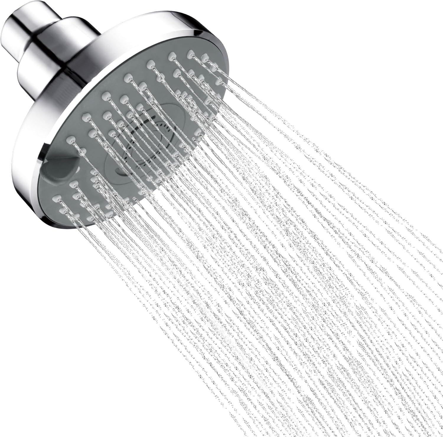 Rainfall Shower Head Fixed Showerhead 3.7-Inch Small Round Bathroom Rainhead 3-Setting Overhead Waterfall Shower Head with Adjustable Swivel Ball Joint G1/2" Universal Fitting ABS Chrome