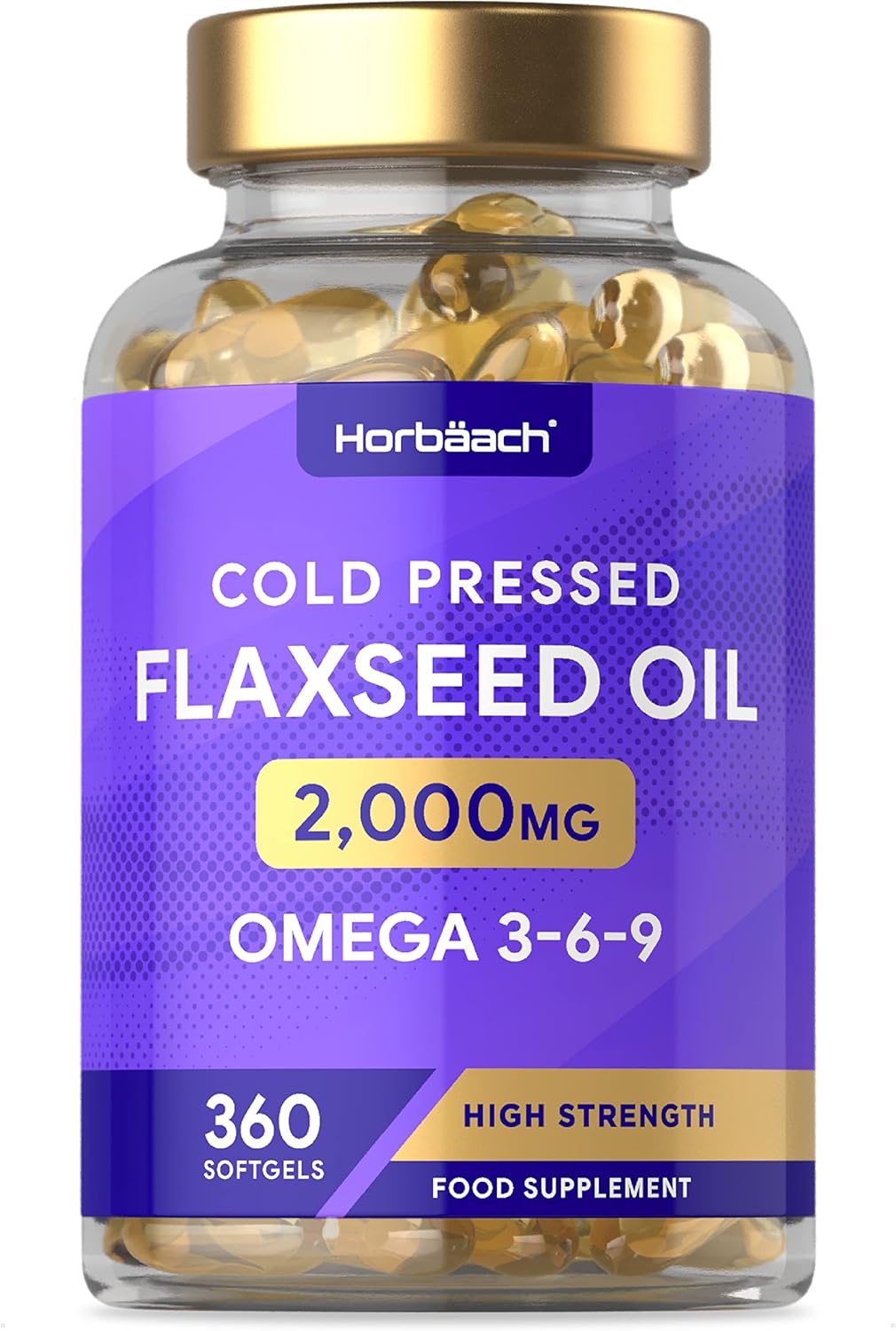 Flaxseed Oil Capsules 2000mg | 360 Count | Omega 3 6 9 with High Strength Alpha Linolenic Acid (ALA) | Cold Pressed Supplement | by Horbaach