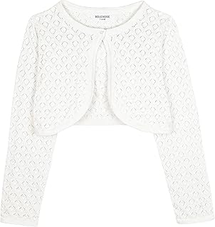 BOLEROSE Girls Long Sleeve Pointelle Knit Childrens Kids Bolero Shrug