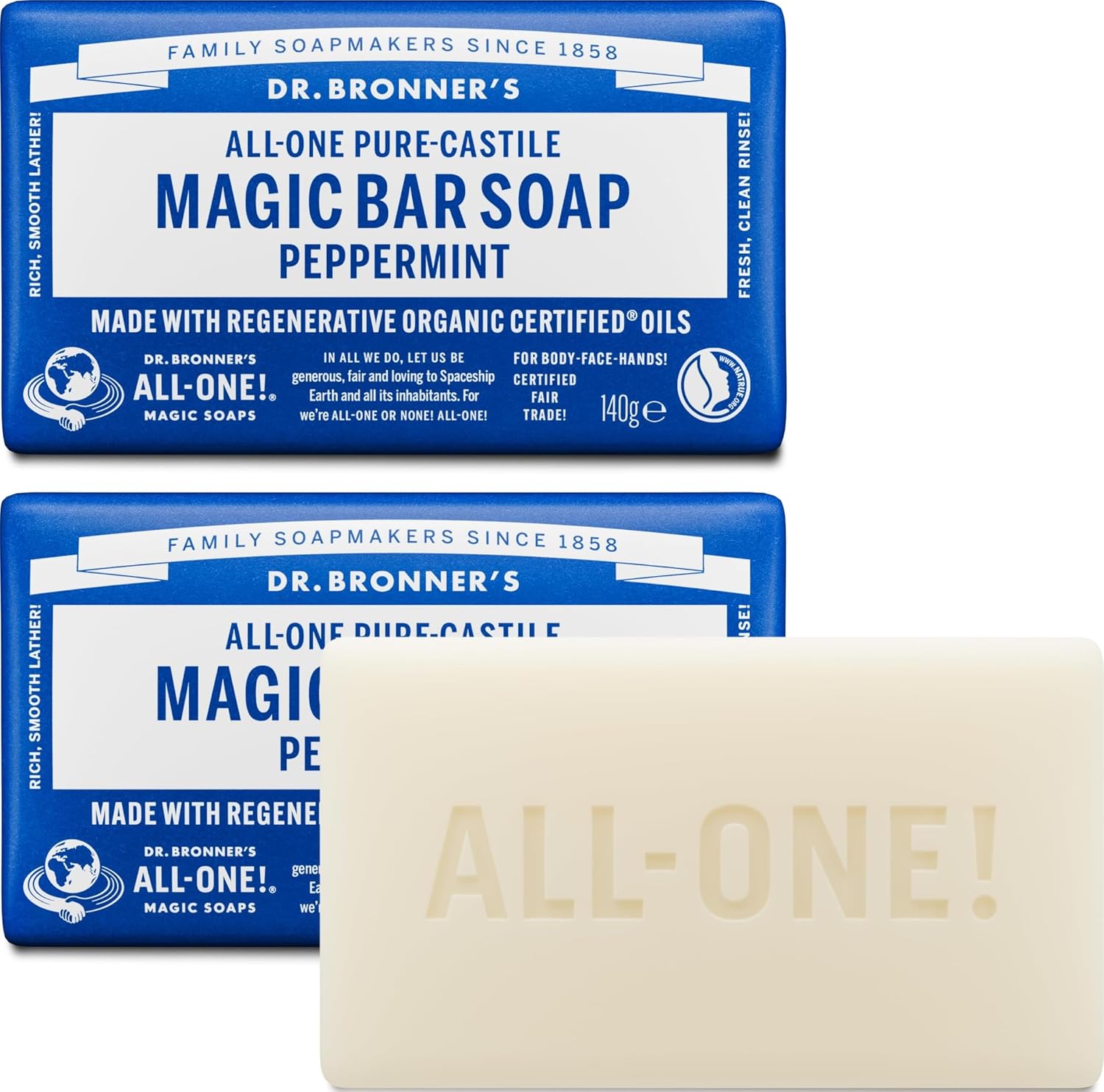 Dr Bronner's - Peppermint Pure-Castile Bar Soap, 140g Bar
