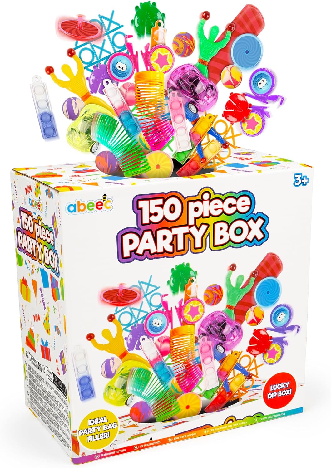 abeec 150 Piece Party Box Lucky Dip Box - Mystery Box - Versatile Party Bag Fillers Inside A Lucky Dip Box - Christmas Class Gifts - Blind Boxes - Alternative To Party Bags - Fidget Toys - Small Gifts