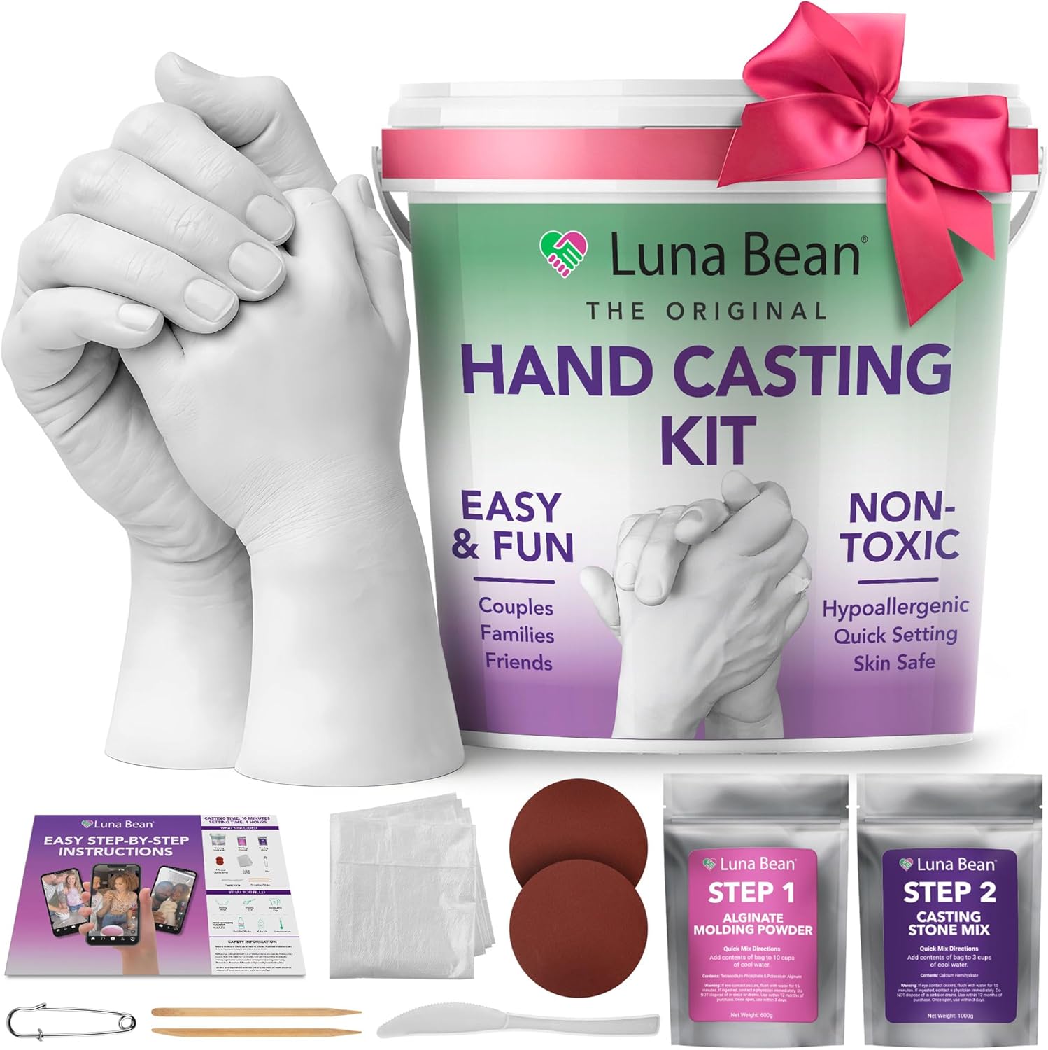 Luna Bean Hand Casting Kit – The Original Hand Mold Kit – Mothers Day Gifts for Mom - Anniversary Engagement Gifts for Women Men Couples Wife Boyfriend Girlfriend Wedding Bridal Shower