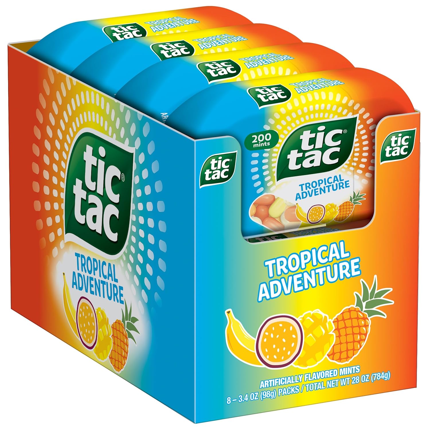 Tic Tac Tropical Adventure Fruit Flavored Mints, Bulk 8 Pack, On-The-Go Refreshment, 3.4 oz Each
