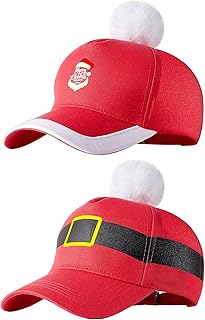 Hicarer Christmas Santa Baseball Cap 2 Pieces Xmas Hats for Adults Red Christmas Baseball Cap Vintage Santa Baseball Hat