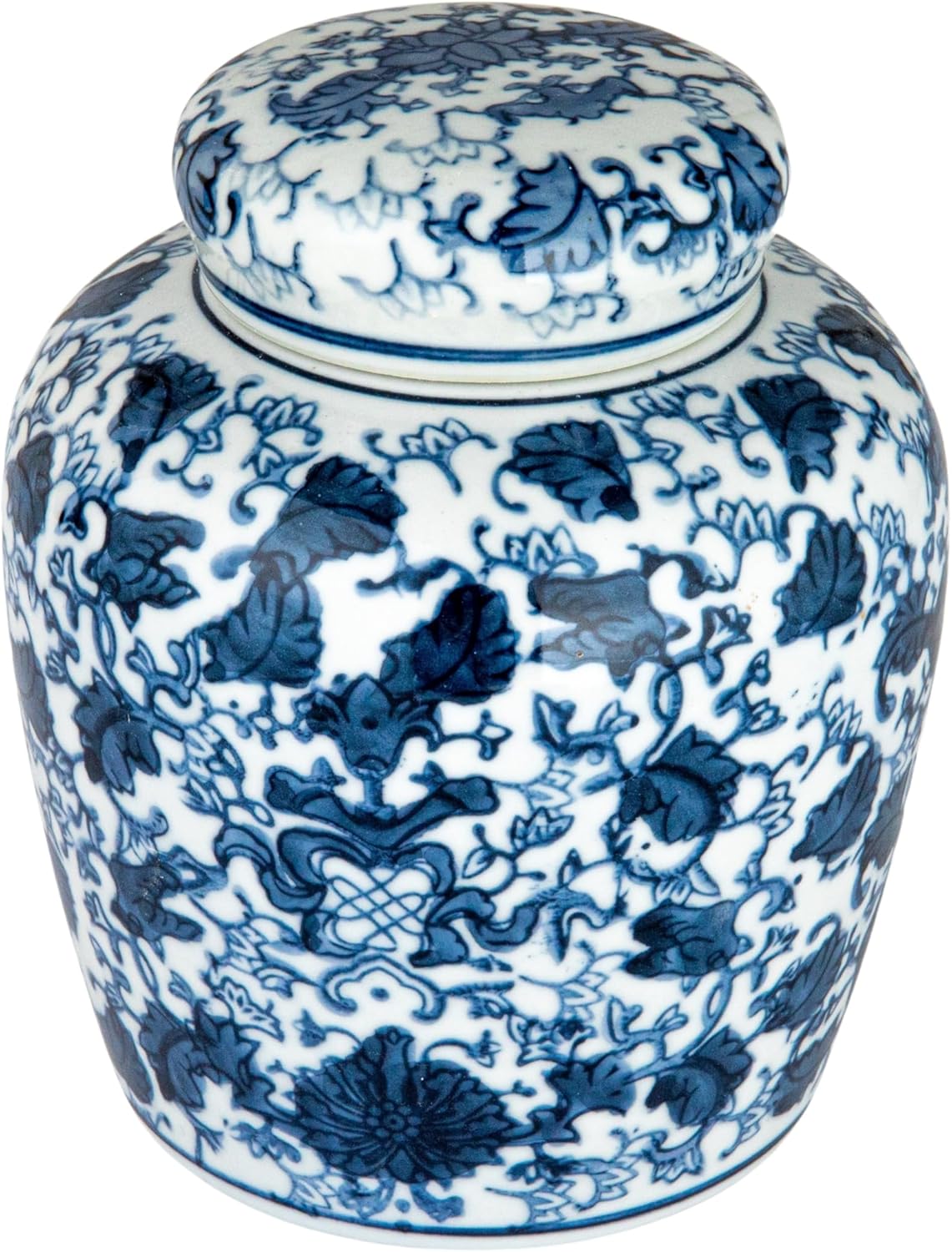 Creative Co-Op Blue & White Ceramic Ginger Jar with Lid