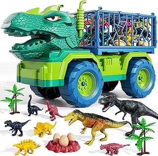 TEMI Dinosaur Truck Toys for Kids 3-5 Years, Tyrannosaurus Transport Car Carrier Truck with 8 Dinosaur Figures, Activity Play Mat, Dinosaur Eggs, Trees, Capture Jurassic Play Set for Boys and Girls