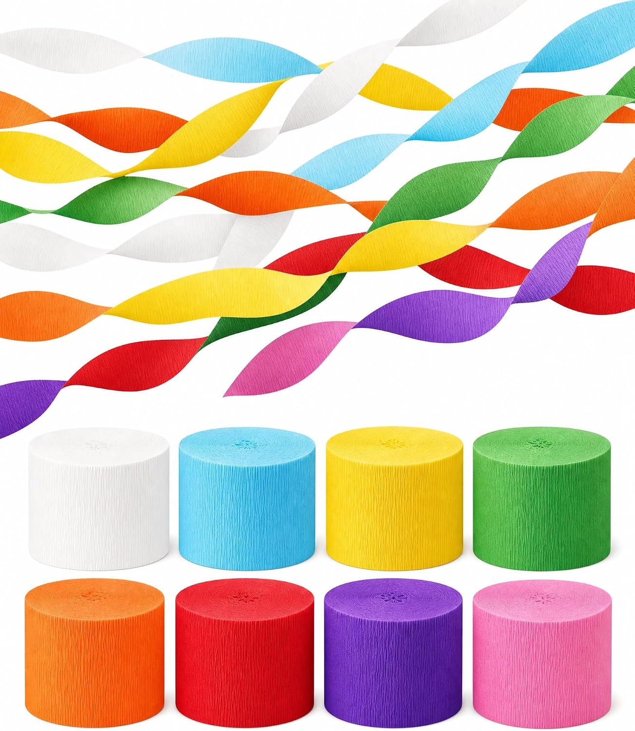 8 Crepe Paper Streamers, 656ft Pack of Rainbow Streamers Party Decorations