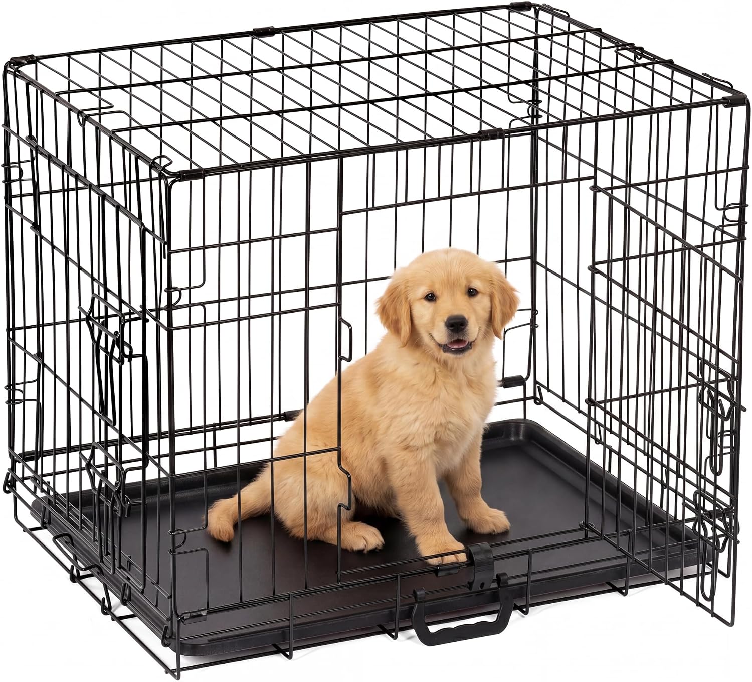 Dog Crate Small Size Dog Puppy Pet Cage with 2 Doors (Front & Side), Dog Crate with Removal Tray,Folding Metal Pet Dog Training Cage Crate for Dogs (Small 24")