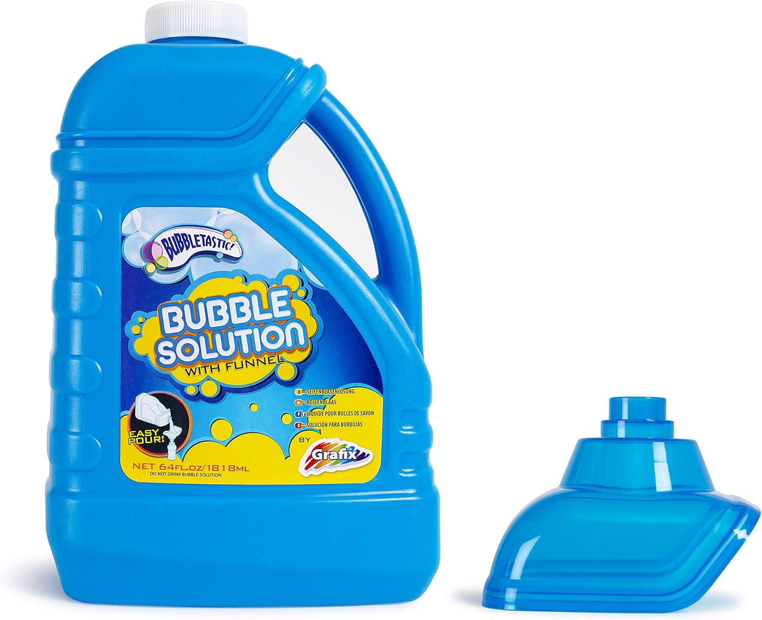 Grafix Bubble Solution Bottle 1.8 litres - Large Bubble Mixture for Bubble Machines with a Funnel Assorted Colors