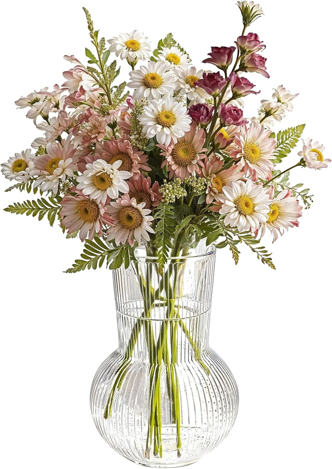 Vase, Vases for flowers, Ribbed Glass Vases,17 cm | 6.6 Inch Flower Vase, Ledoir, Vases for Flowers, Roses, Bud, Daffodils, Peony or Tulip