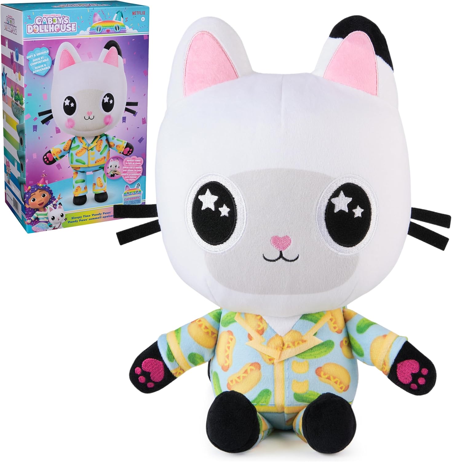 Gabby's Dollhouse Sleepy Time Pandy Paws Plush Toy, 13-Inch Stuffed Animal with Light-Up Cheeks, Kids Toys for Girls & Boys Ages 3+