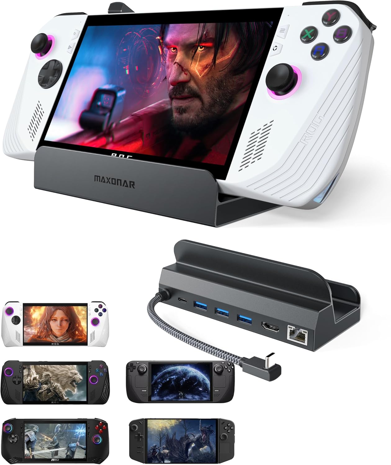Maxonar 6 in 1 Docking Station 4K@120Hz for ASUS ROG Ally X/Steam Deck OLED/Legion G1o /MSI Claw/Retroid Pocket 5 with HDMI 2.1, 3*USB-A 3.0, 1000Mbps Ethernet, 100W USB-C Charge