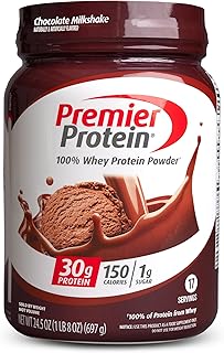 Premier Protein Powder, Chocolate Milkshake, 30g Protein, 1g Sugar, 100% Whey Protein, Keto Friendly, No Soy Ingredients, Gluten Free, 17 Servings, 23.9 Ounce (Pack of 1)