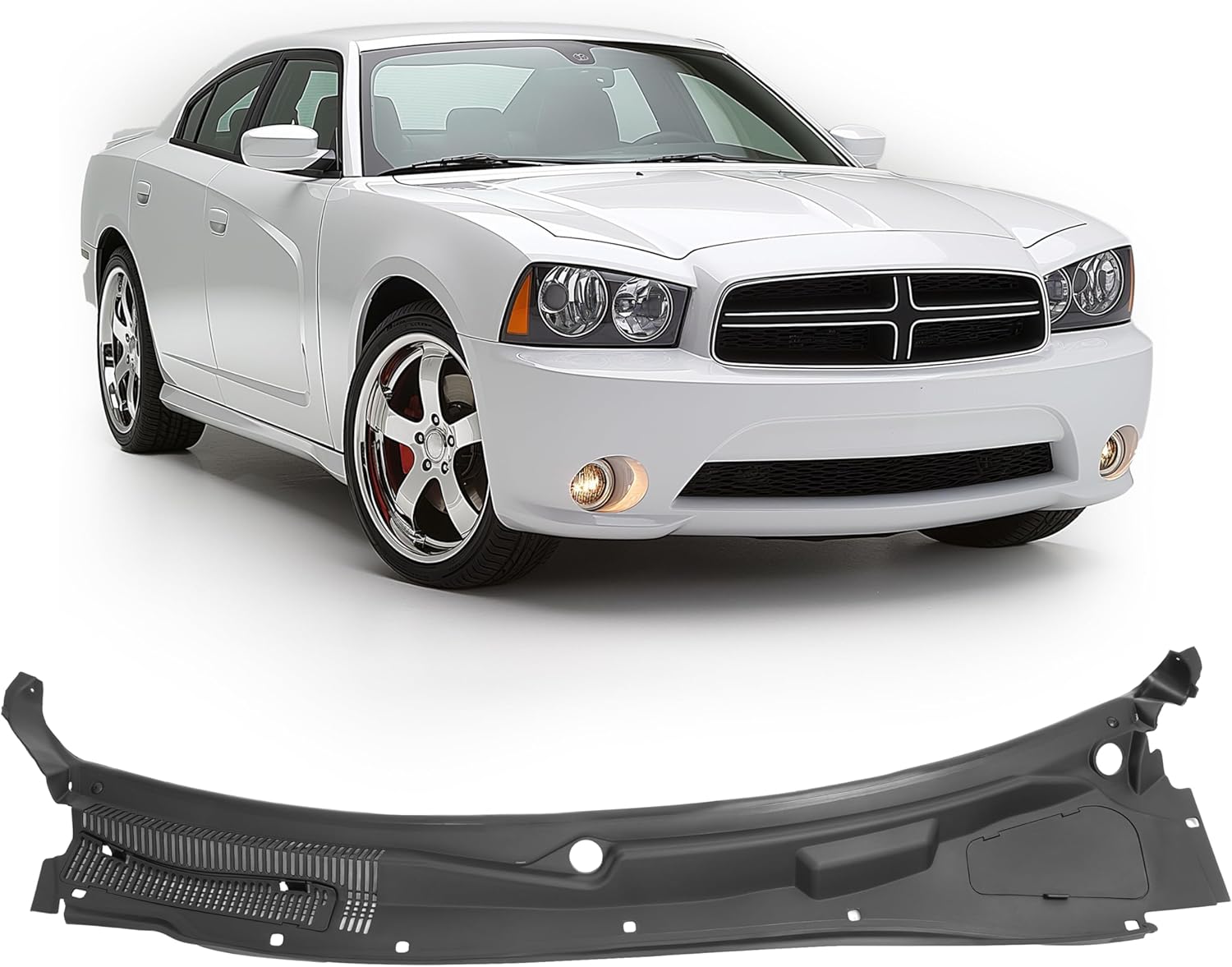 KUAFU Front Windshield Wiper Cowl Panel Motor Cover Compatible with 2005-2010 Dodge Charger Magnum Chrysler 300 Replacement for 4805834AD Window Wiper Panel Molding Trim Vent Grille Black