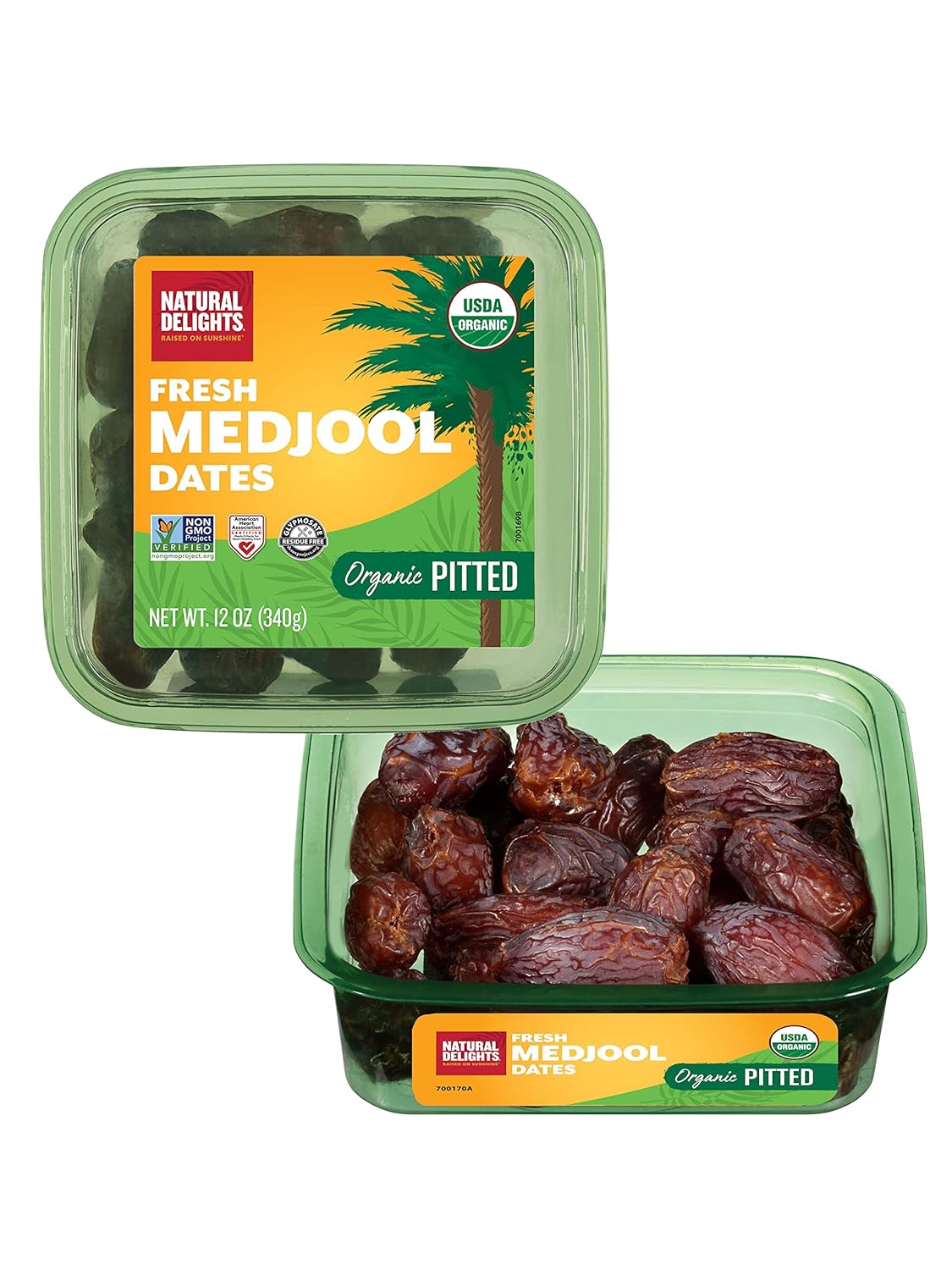 Natural Delights Medjool Dates - Jumbo USDA Certified Organic Pitted Dates Medjool, Non-GMO Verified, Good Source of Fiber, Naturally Sweet Fruit Snack, Perfect for On-the-Go - Organic Medjool Dates Pitted, 12 oz Container