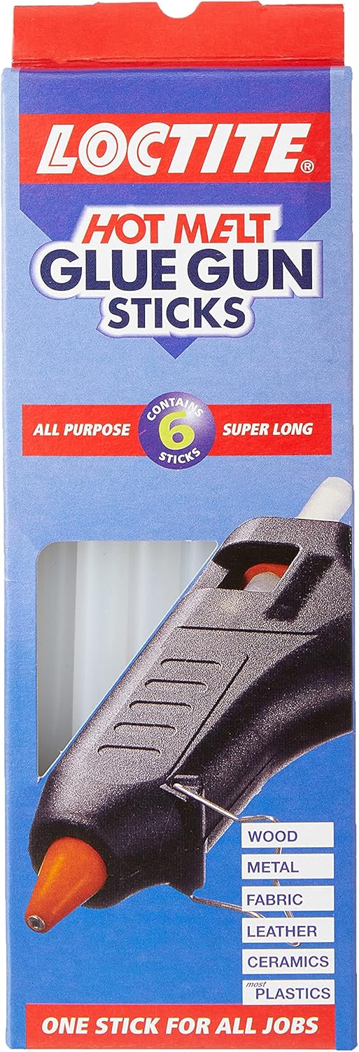 Loctite Hot Melt Glue Gun Sticks, Glue Stick Refills for Hot Glue Gun with High-Transparency Drying, Glue Gun Sticks for DIY, Crafting, Decorating & Repairs, 1x6 Sticks