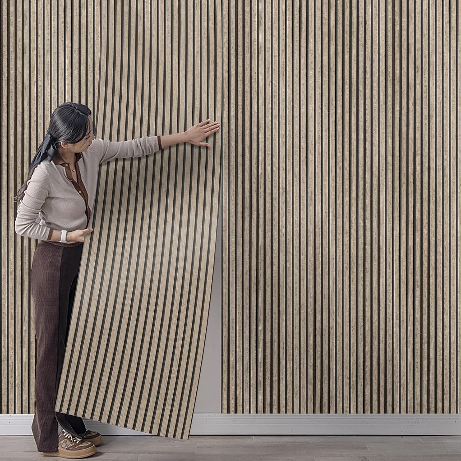 Tarwanear Brown 3D Effect Wood Slat Wallpaper 0.53x9.5m Retro Faux Wood Panel Wall Feature Wallpaper for Living Room Bedroom Hallway