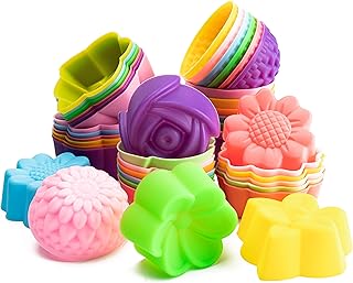 R HORSE 42Pcs Silicone Molds Cupcake Multi Flower Shapes Baking Cups Molds Non-Stick Donut Wrapper Molds Muffin Molds Washable for Pan Oven Microwave Dishwasher (2 x 0.8 Inch)