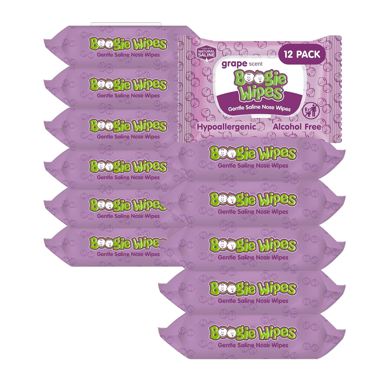 Boogie Saline Nose Wipes Grape Scent - 360 Count