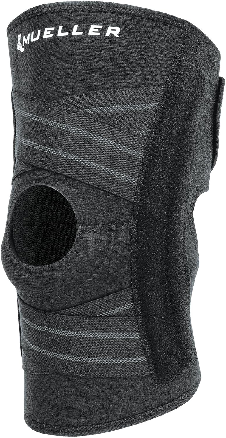MUELLER Sports Medicine Self Adjusting Knee Stabilizer, Knee Pain Relief Support for Men and Women, Ideal for Arthritis, Sprains, Black, One Size