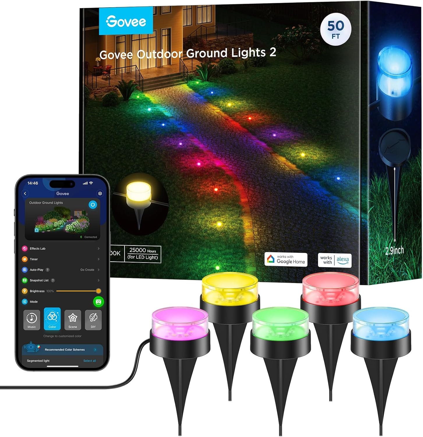 Govee Ground Outdoor Pathway Lights - 15m, IP67, RGBIC with Warm White, App Control, 63 Scene Modes, Sync with Music