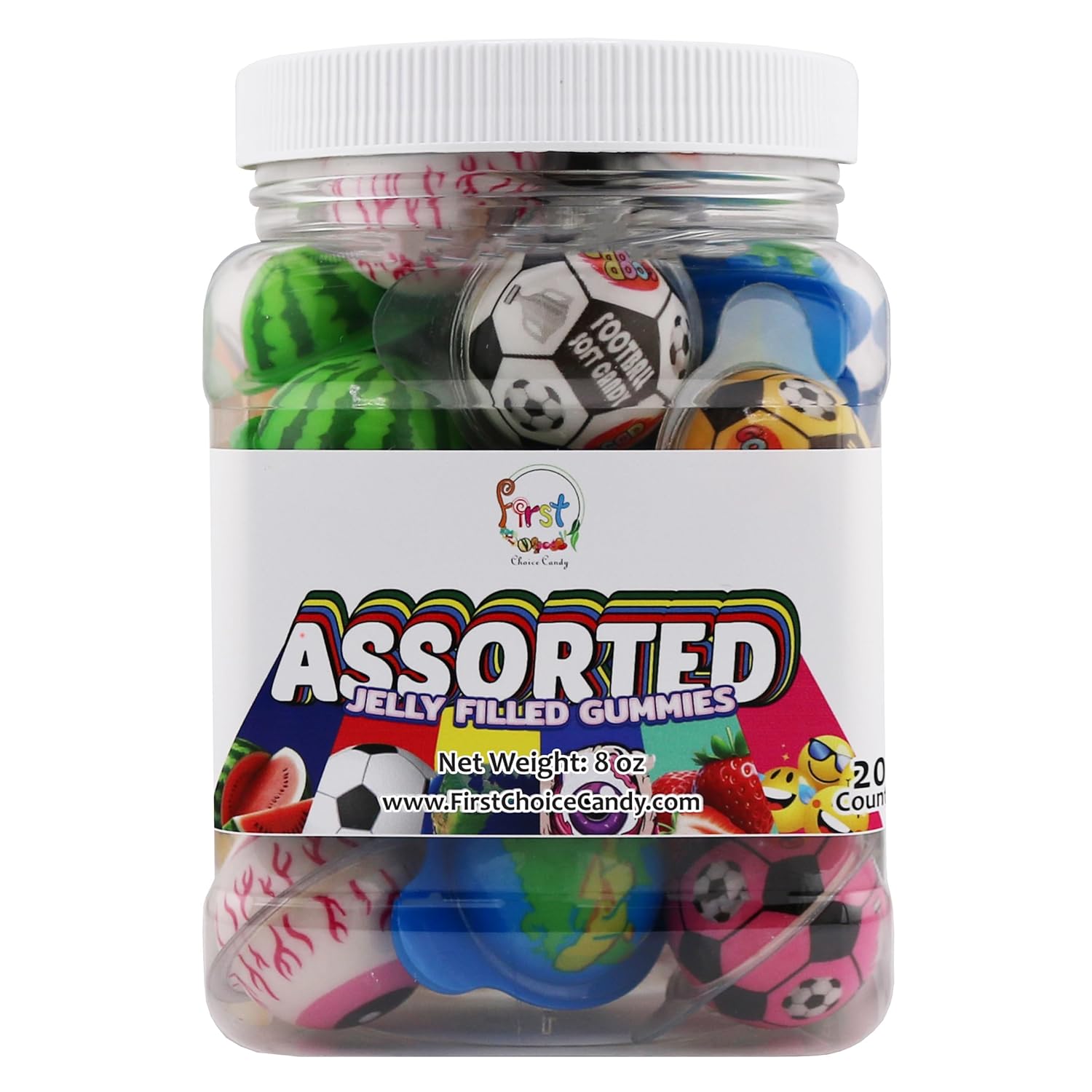 FirstChoiceCandy Jelly Filled Gummies - Assorted Flavor Gummy Filled Candies - Filled With Fruit Jams - 20 Pieces In Resealable Jar (Assorted)