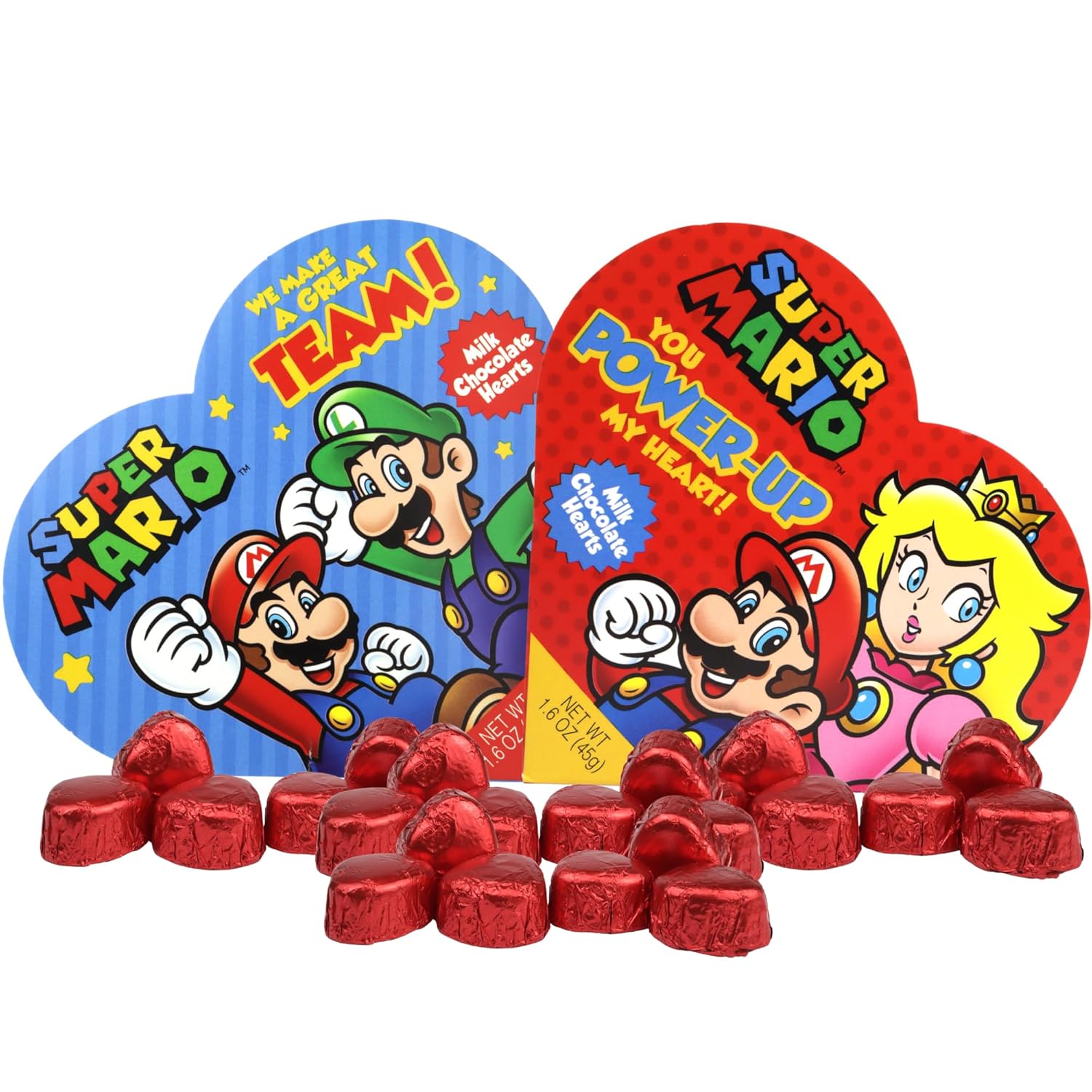 Super Mario Chocolate Heart Gift Boxes, Individually Wrapped Candy Inside, To/From Section, Pack of 2
