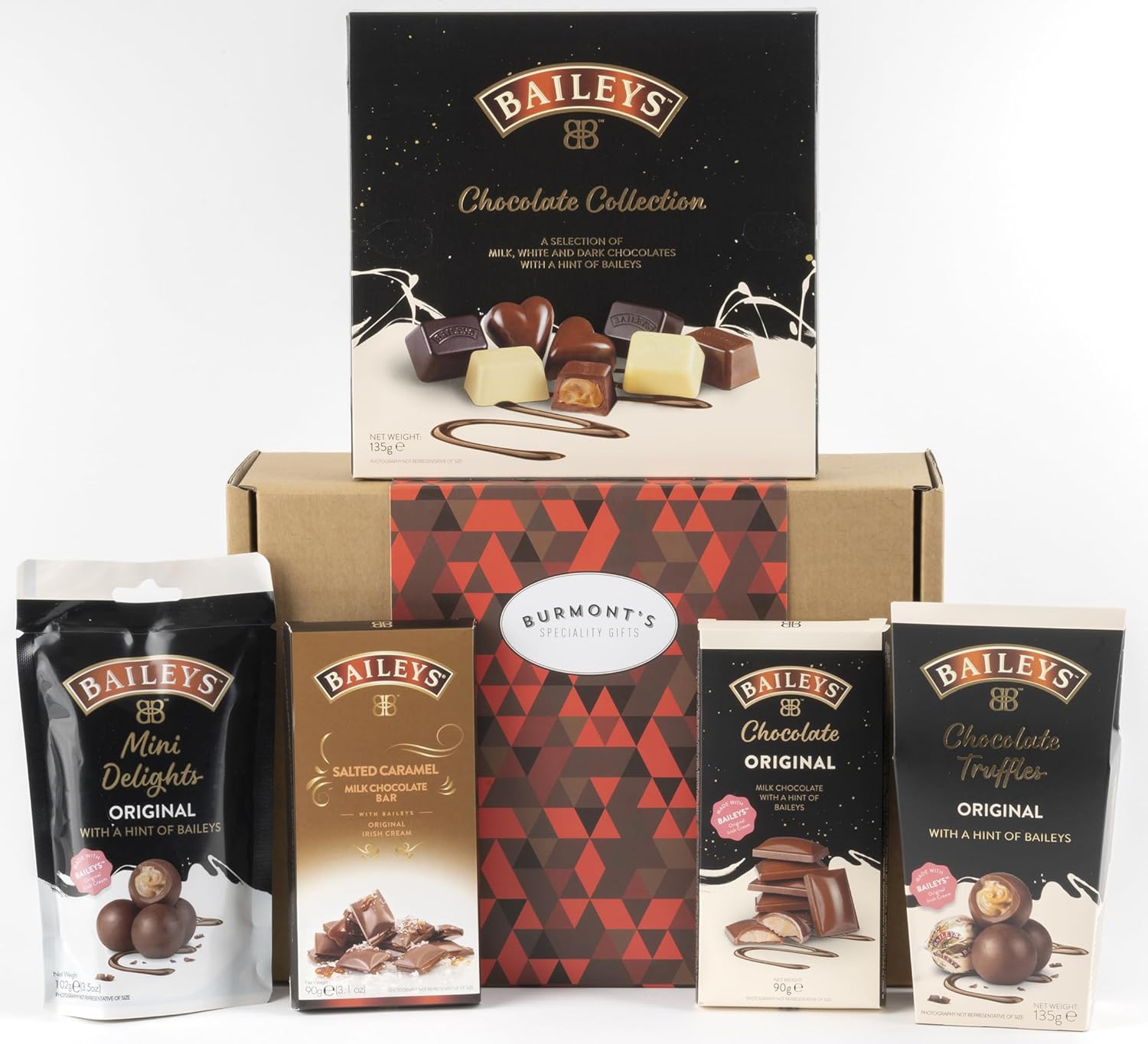 The Ultimate Baileys Irish Cream & Chocolate Hamper - Includes Chocolate Selection Box, Truffles, Mini Delights, Salted Caramel & Truffle Chocolate - Exclusive to Burmont's