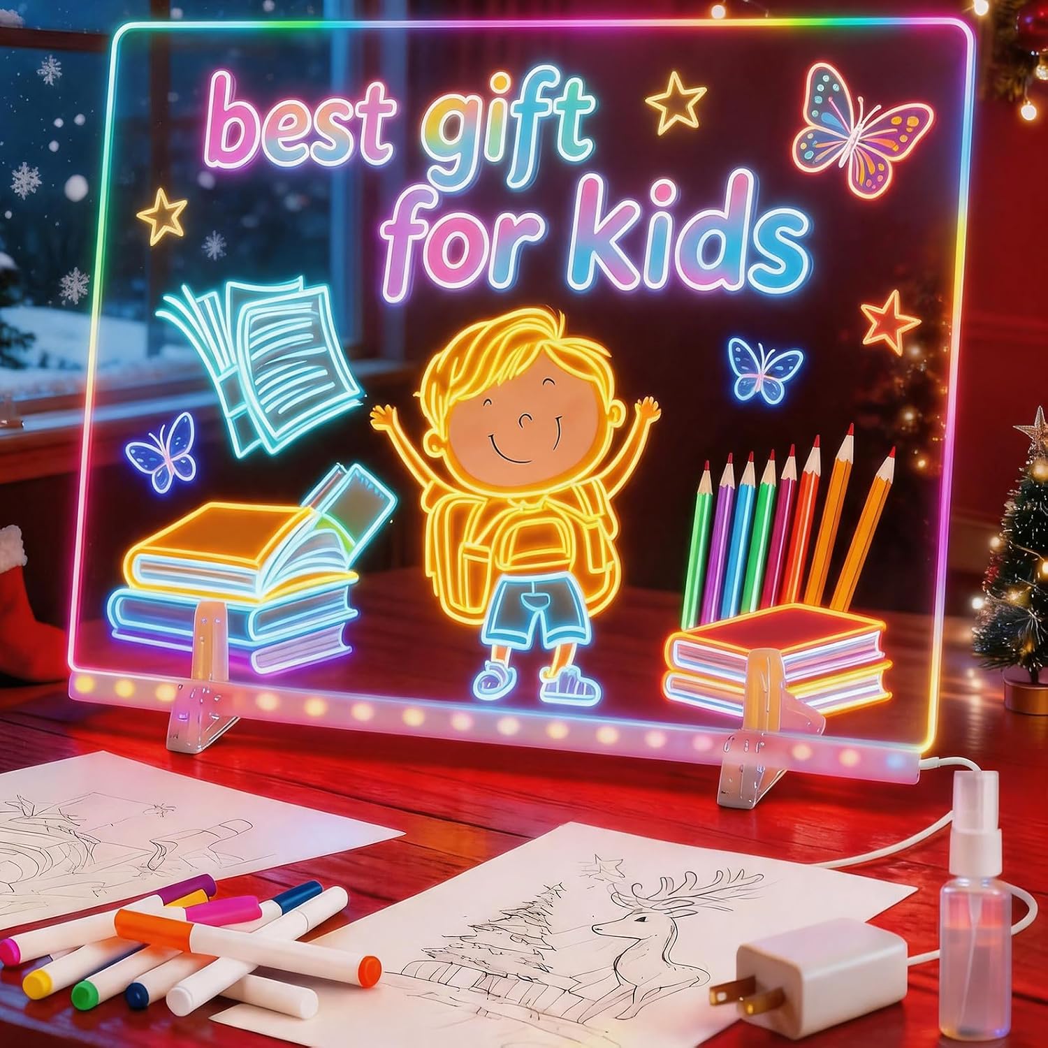 20'' Lumi LED Drawing Board for Kids- Erasable Acrylic Electronic White Boards, Drawing Tablet,6 Modes & 8 Colors Light Up Drawing Board,Kids Toy with 13 E Birthday Holiday Day Gifts for Girls & Boys