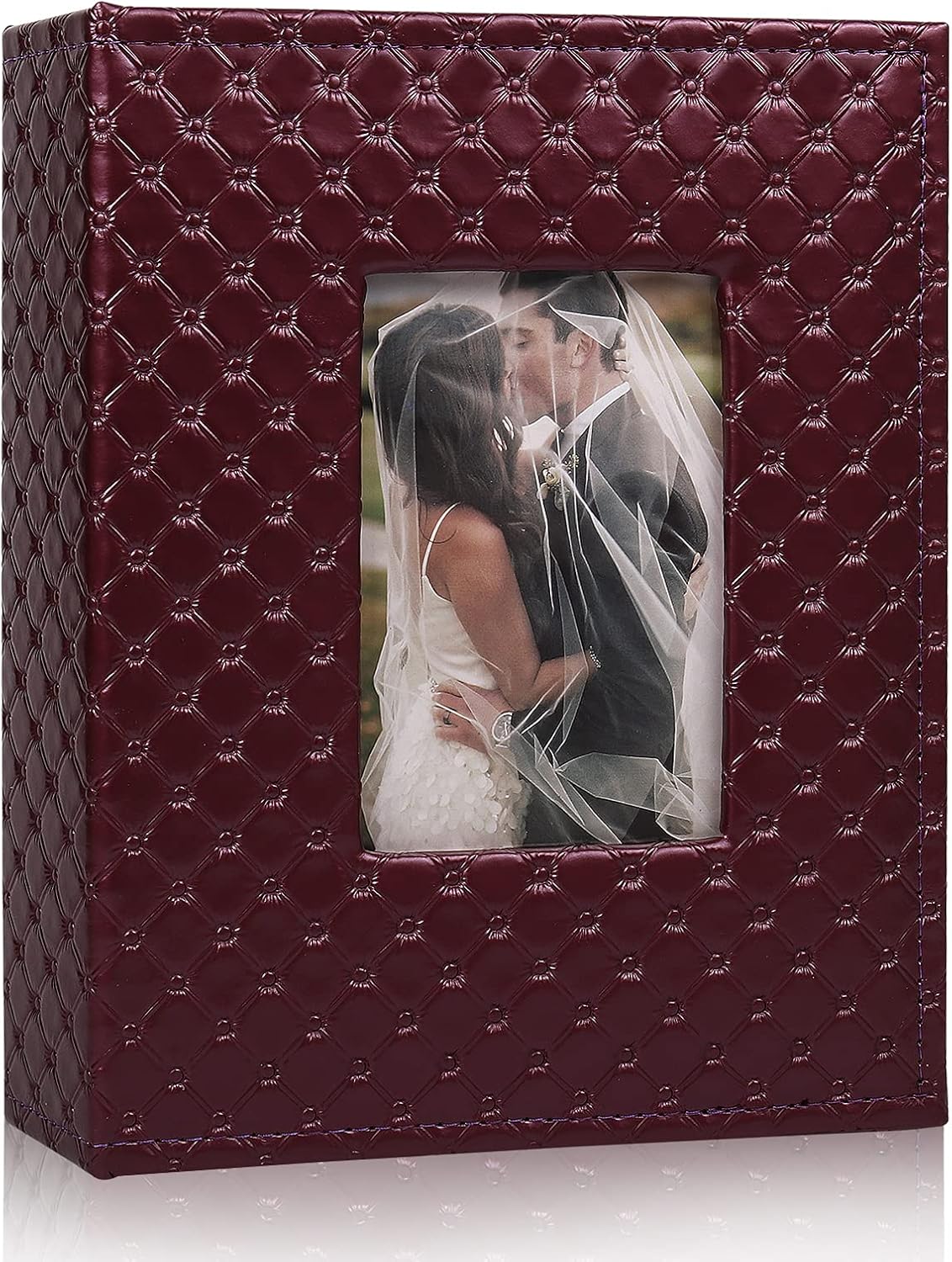 RECUTMS Photo Album 4x6 200 Pockets Leather Cover Picture Book Wine Red | Horizontal Pocket,DIY Front Window,Black Inner Page,Large Capacity,Ideal Gift,for Family Wedding Anniversary Travel Memory