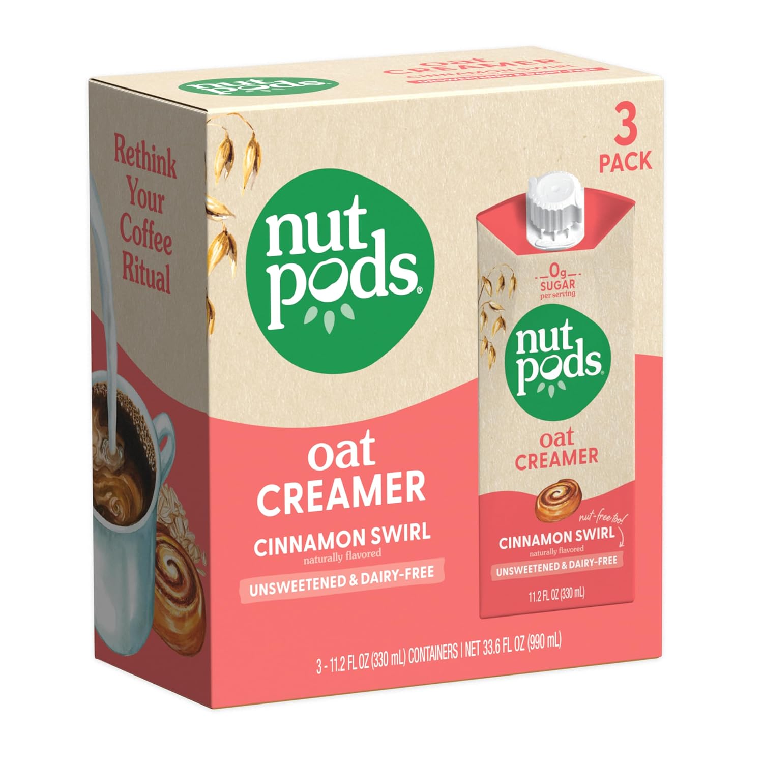 nutpods Oat Cinnamon Swirl Coffee Creamer - Unsweetened Oat Milk Creamer - Nut-Free Non Dairy Creamer - Keto, Gluten Free, Non-GMO, Vegan, Sugar Free, Kosher (3-Pack)