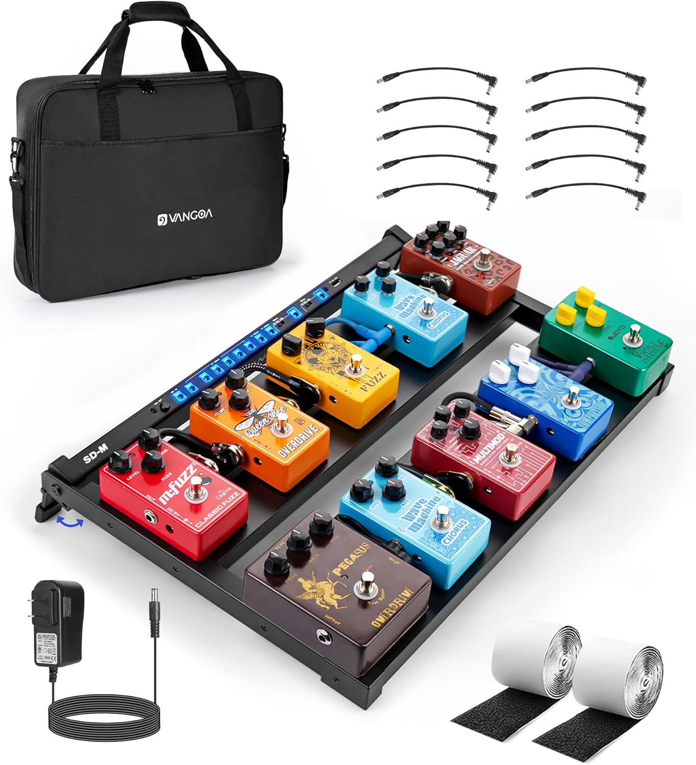 Vangoa Guitar Pedal Board with Built-in Power Supply, 21" x 14" Foldable Powered Pedal Board 9V/12V/18V Aluminium Alloy Folding Pedalboard for Guitar with Premium Carry Bag, SD-M