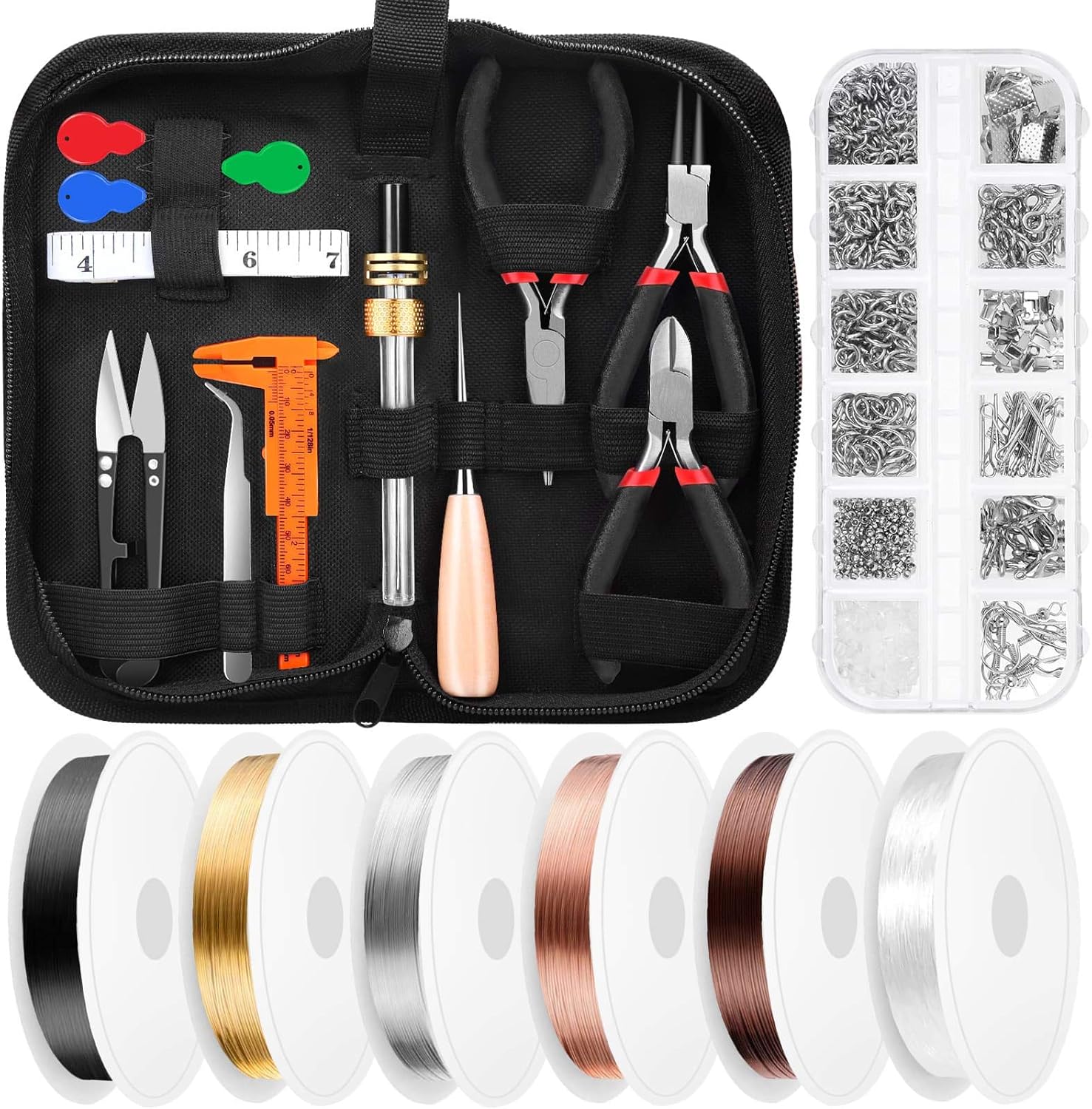 Thrilez Jewelry Making Tools Set With Craft Ring Wire, Pliers, Supplies for Bracelets, Earrings, DIY Handmade & Repair