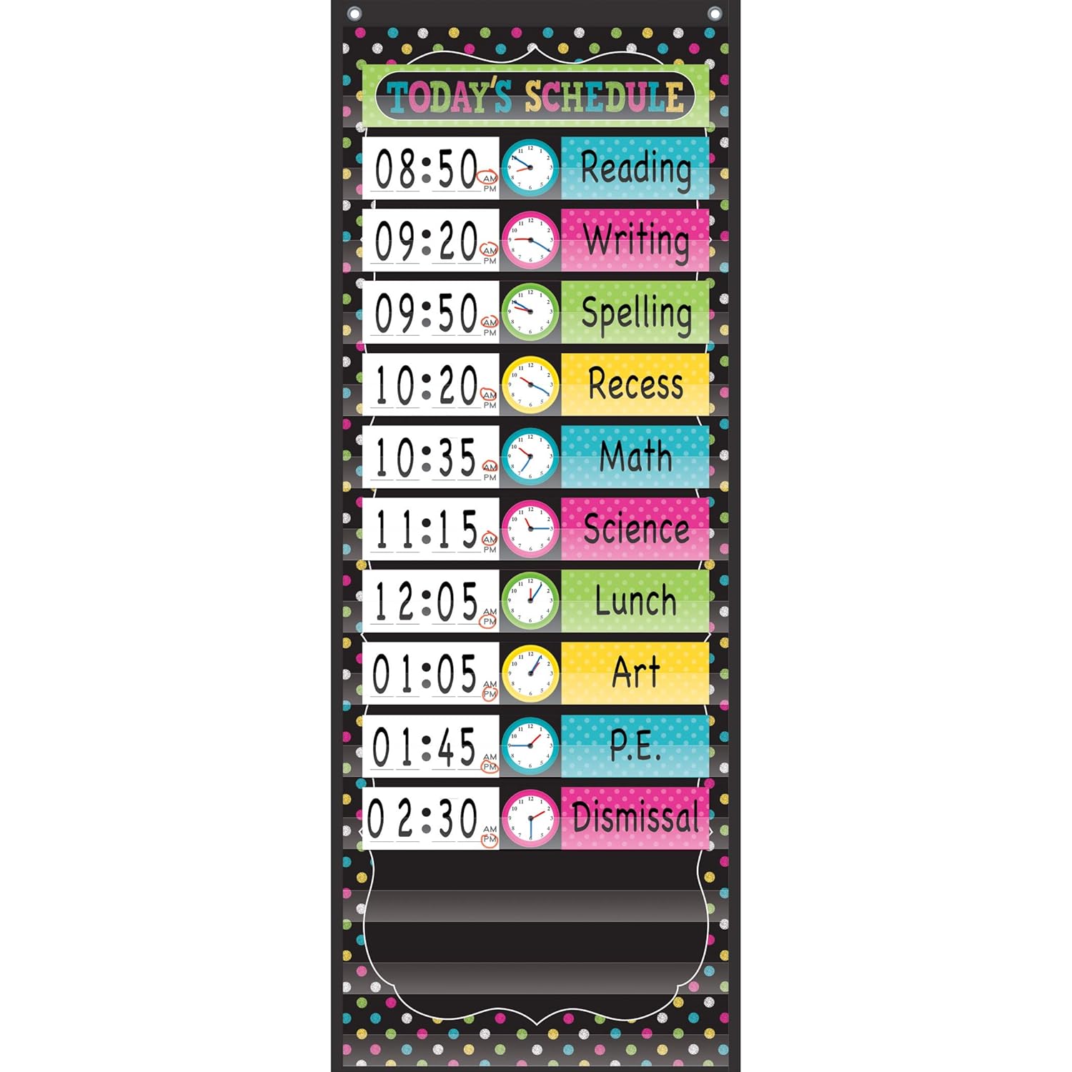 Teacher Created Resources TCR20752 Chalkboard Brights 14 Pocket Daily Schedule, Nylon/Vinyl, Black