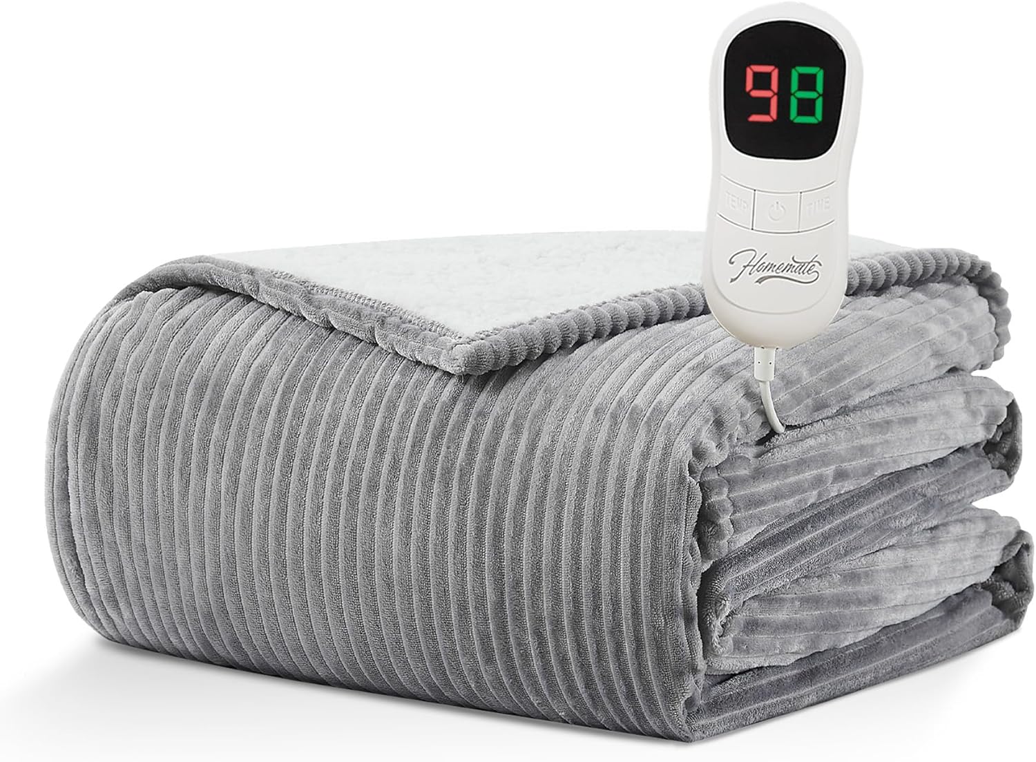 HomeMate Heated Blanket Electric Throw - 50"x60" Heating Blanket Throw 4 Hours Auto-Off 5 Heat Levels Blanket Over-Heat Protection Soft Flannel Sherpa Heater ETL Certification