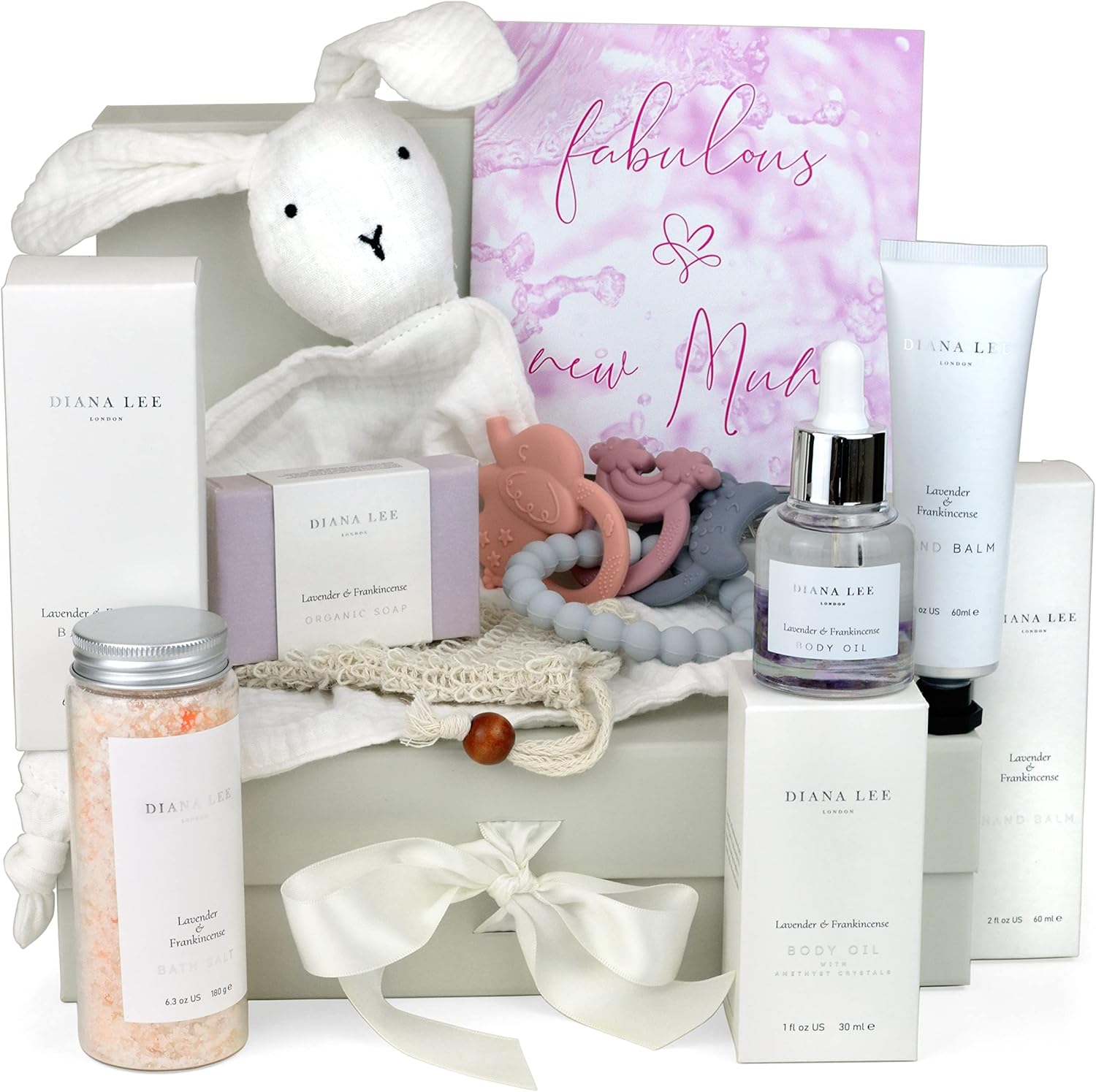 Jasmyn & Greene New Mum to Be Pamper Hamper - 9 Luxury Baby Shower Gifts for Mum and Newborn Baby Gifts. Pregnancy Self Care Package with Lavender Home Spa Presents for New Mum Pampering.